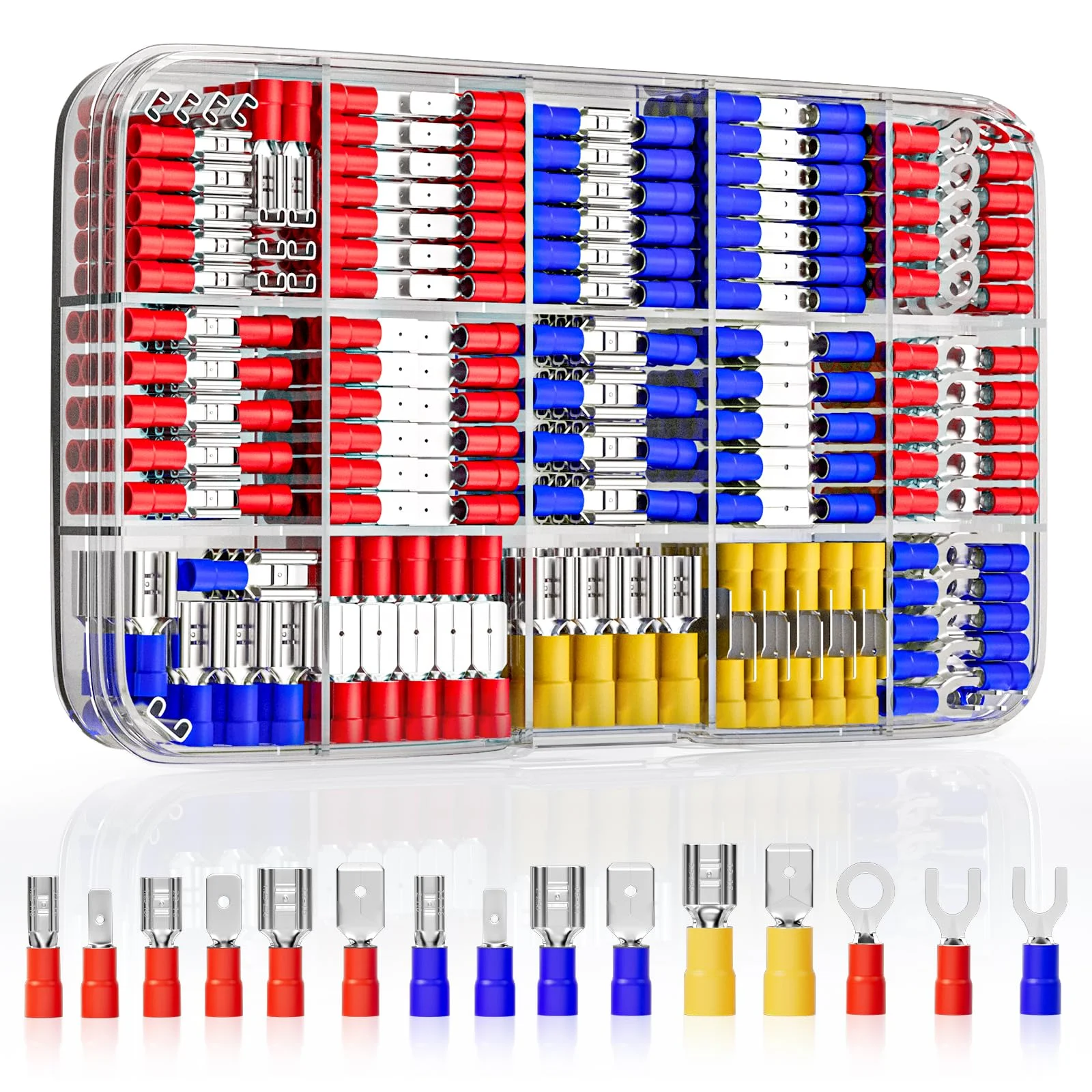 GIZGA Kabelschuhe 368pcs Kabelschuh Set Flachsteckhülsen Sortiment 0.5-6.0mm² Elektrische Sortiment Flachstecker und Gabelkabelschuhe, Ringkabelschuhe
