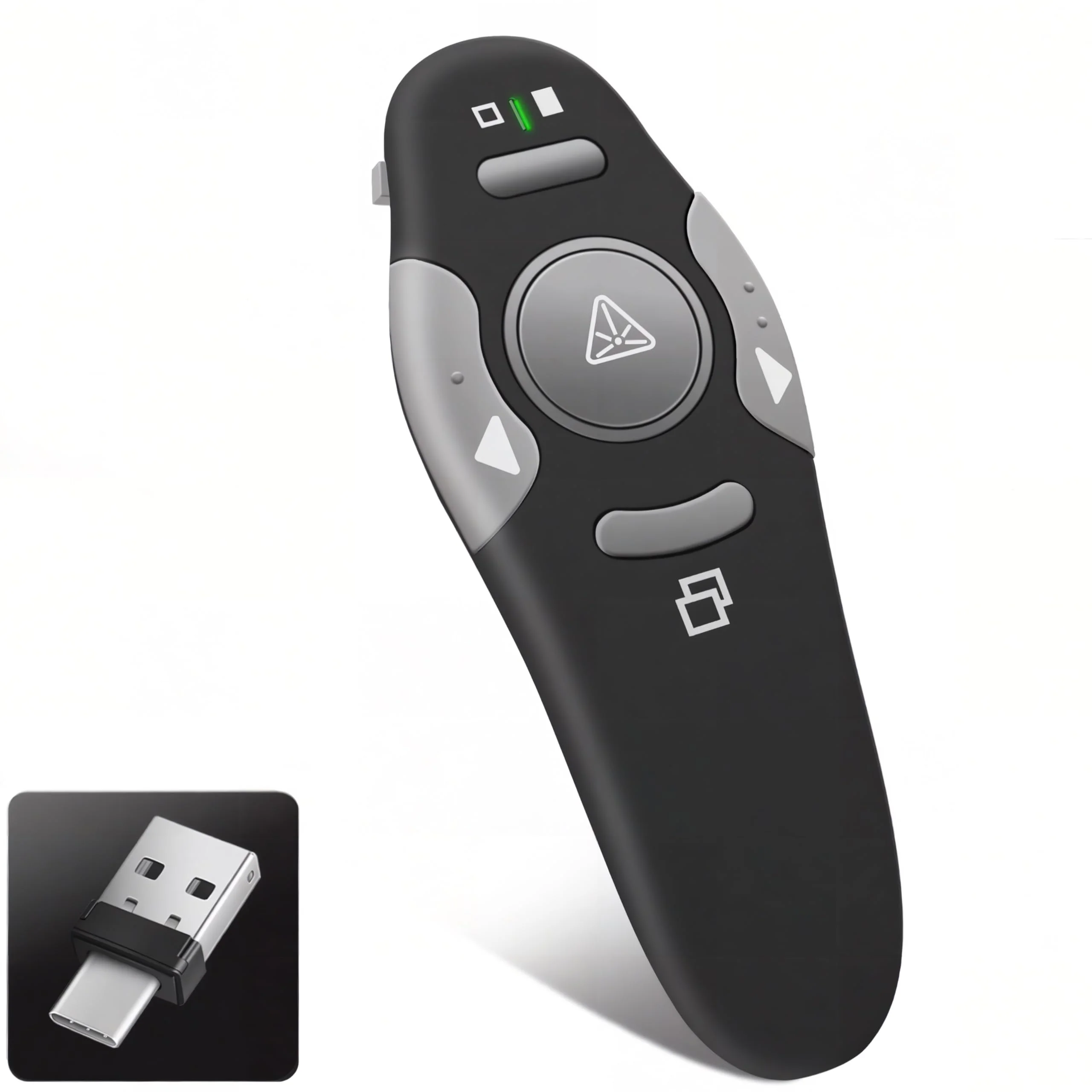 KUIYN Wireless Presenter,Pointer für präsentationen,powerpoint Fernbedienung,präsentations Fernbedienung, Pointer, präsenter, 2.4 GHz 2-in-1-USB-&-Type-C-Empfänger(K100)
