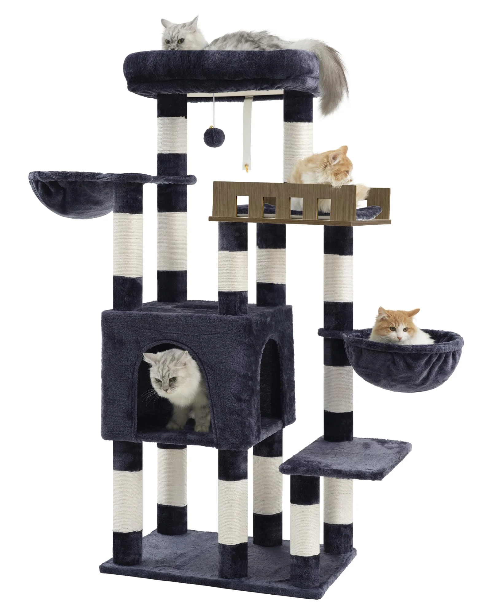 Gitelsnour Kratzbaum groß, Katzenbaum für große ausgewachsene Katzen, 174cm Katzenkratzbaum mit Hängematte, 2 große Sitzstangen, 2 Katzenhöhlen,15 Kratzstangen