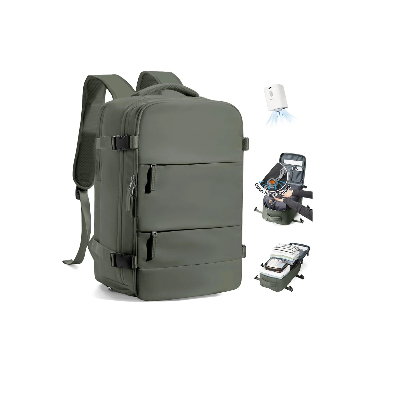 SZLX Großer Reiserucksack Damen,Vakuum Rucksack mit Pumpe Ryanair Handgepäck 40x30x20 Herren, Wizzair Handgepäck 40x30x20 Wasserdichter Tagesrucksack Fit 14 Zoll Laptop mit Schuhfach und Laptopfach