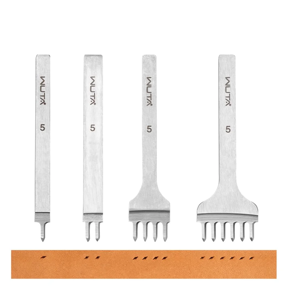 WUTA Leder Locher Werkzeug, Zweite Generation Schnellarbeitsstahl Prickeisen Leder Meißel Locher Werkzeug für DIY Craft(5mm 1+2+4+6）