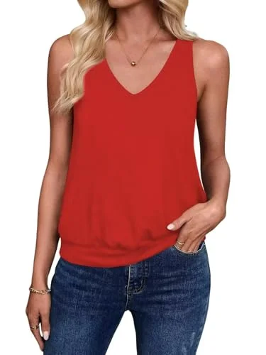 BUNSLOOM Tank Top Damen Basic Sommer Tops Ärmellose Oberteile V-Ausschnitt T Shirt Elegant Oberteile