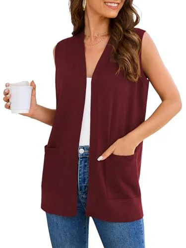 Wiwclo Veryoung Women Vests Fashion Casual Sleeveless Cardigan Sweaters Soft Knit Dressy Ladies Sweater Vest with Pockets