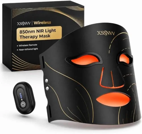 XSSNVV LED Maske Gesicht, Kabellos Lichttherapie Gesichtsmaske, 4 Modi | Anti-Aging, Hautklärung, Entzündungshemmend, Beruhigend, rote/blau LED, Aufladbar Rotlichtlampe Gesicht, Schönheitsgeschenke