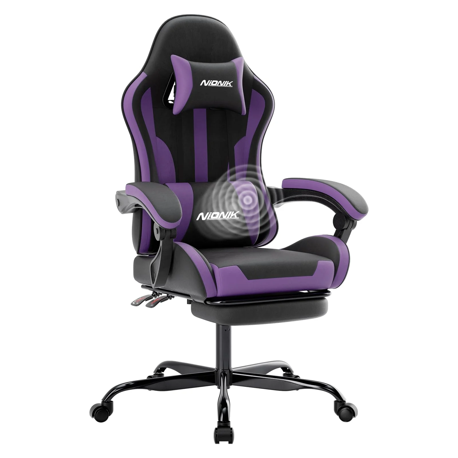 NIONIK Ergonomischer Gaming-Stuhl mit Fußstütze, Racing Gaming Chair Kopfstütze, Gaming Stuhl Verstellbarer, Computerstuhl Höhenverstellbar Lendenwirbelstütze für Homeoffice und Gaming Orange BP | Gaming Stuhl Verstellbarer, Computerstuhl Höhenverstellbar Lendenwirbelstütze für Homeoffice und Gaming