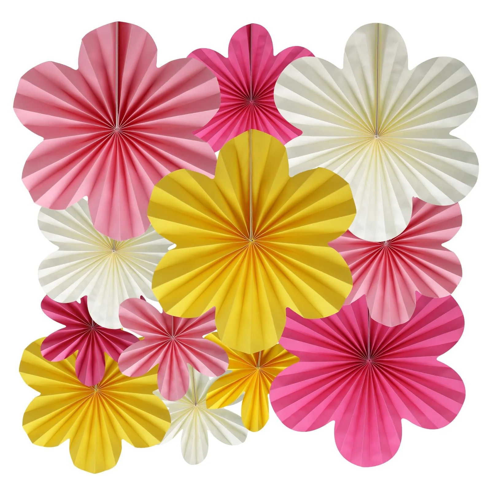 BestoFun 12er Set Papier Blumenfächer Rosa Papierblumen Gelb Papier Fächer Hellrosa Hängende Girlande Dekoration für Hochzeit Geburtstagsfeier Gartenparty Tischdeko
