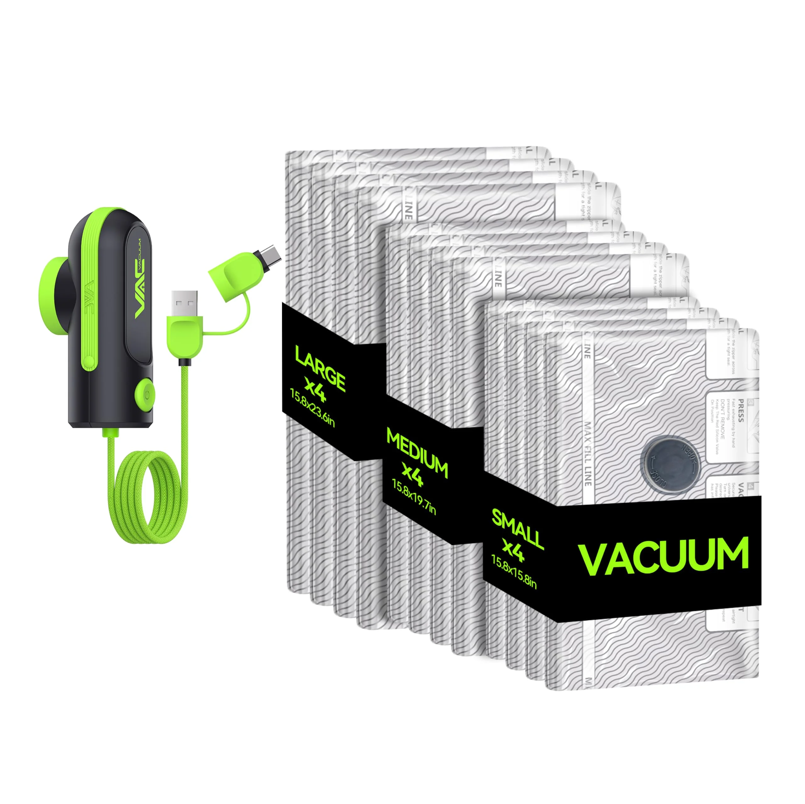 VACKFOX vakuum koffer mit pumpe mit USB- und Type-C-Pumpe,für Reise- und Haushaltskleidung sowie Decken