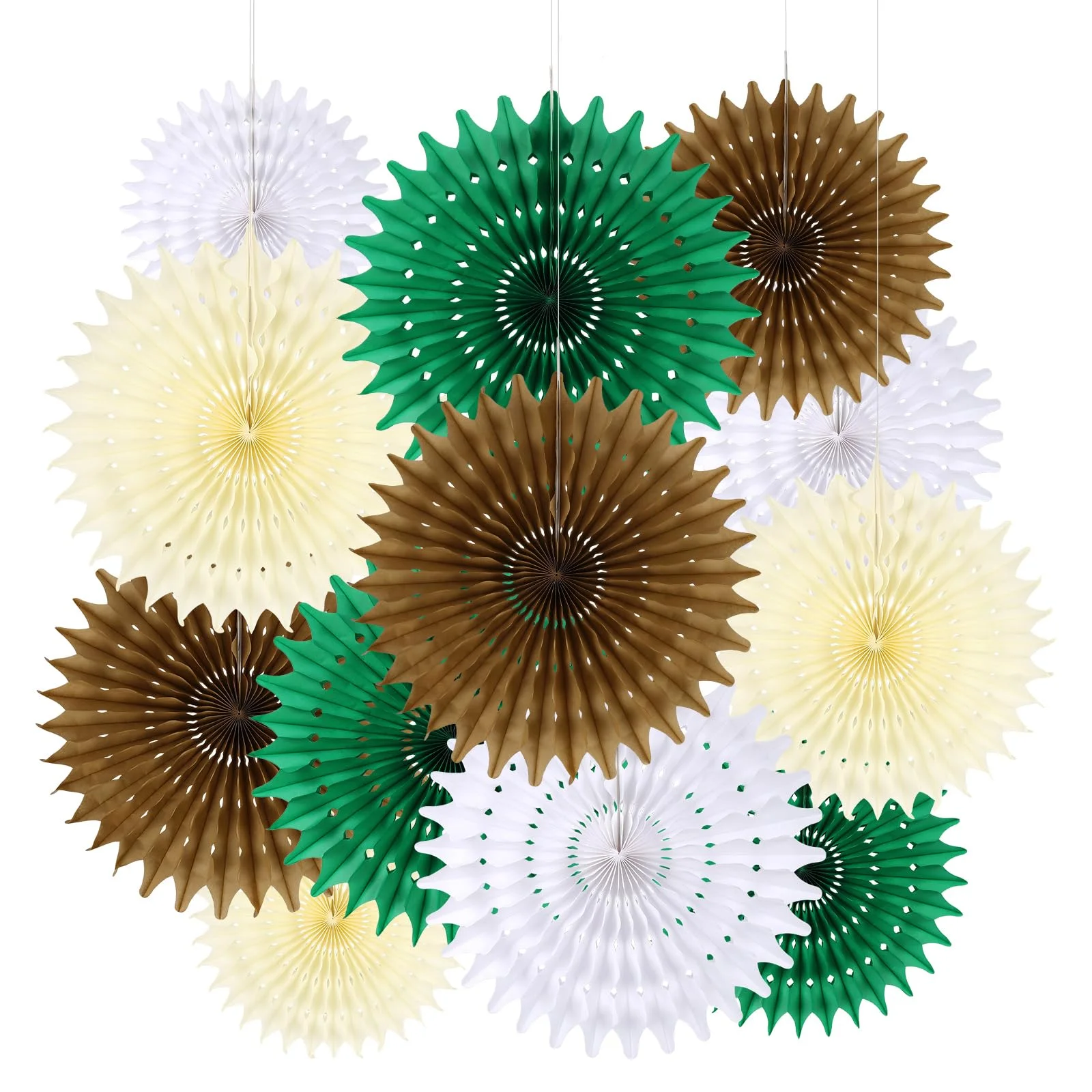 BestoFun 12 Stück Papier Fächer Set Weihnachten Deko Braun Beige PomPoms Tissue Blumen Grün Hängende Blumen Girlande Weiß Papier Fächer Weihnachten Decor für Geburtstags Hochzeit Weihnachtsdeko