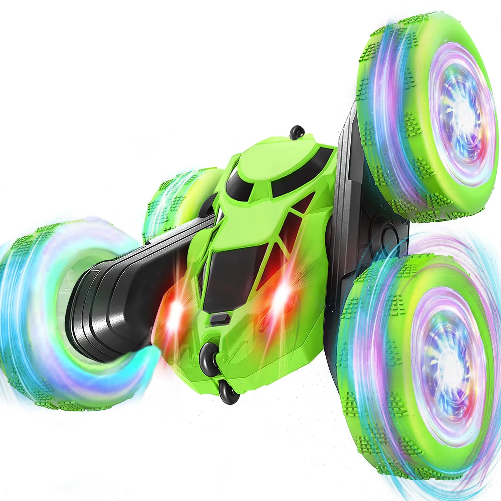 MidiVix Ferngesteuertes Auto, 90 Min Spielzeit, 2.4Ghz Doppelseitig 360° drehbarer RC Crawler mit Scheinwerfern Radlichtern, 4WD Off Road Drift RC Auto Spielzeug Geschenke für Jungen 6-12 Grün