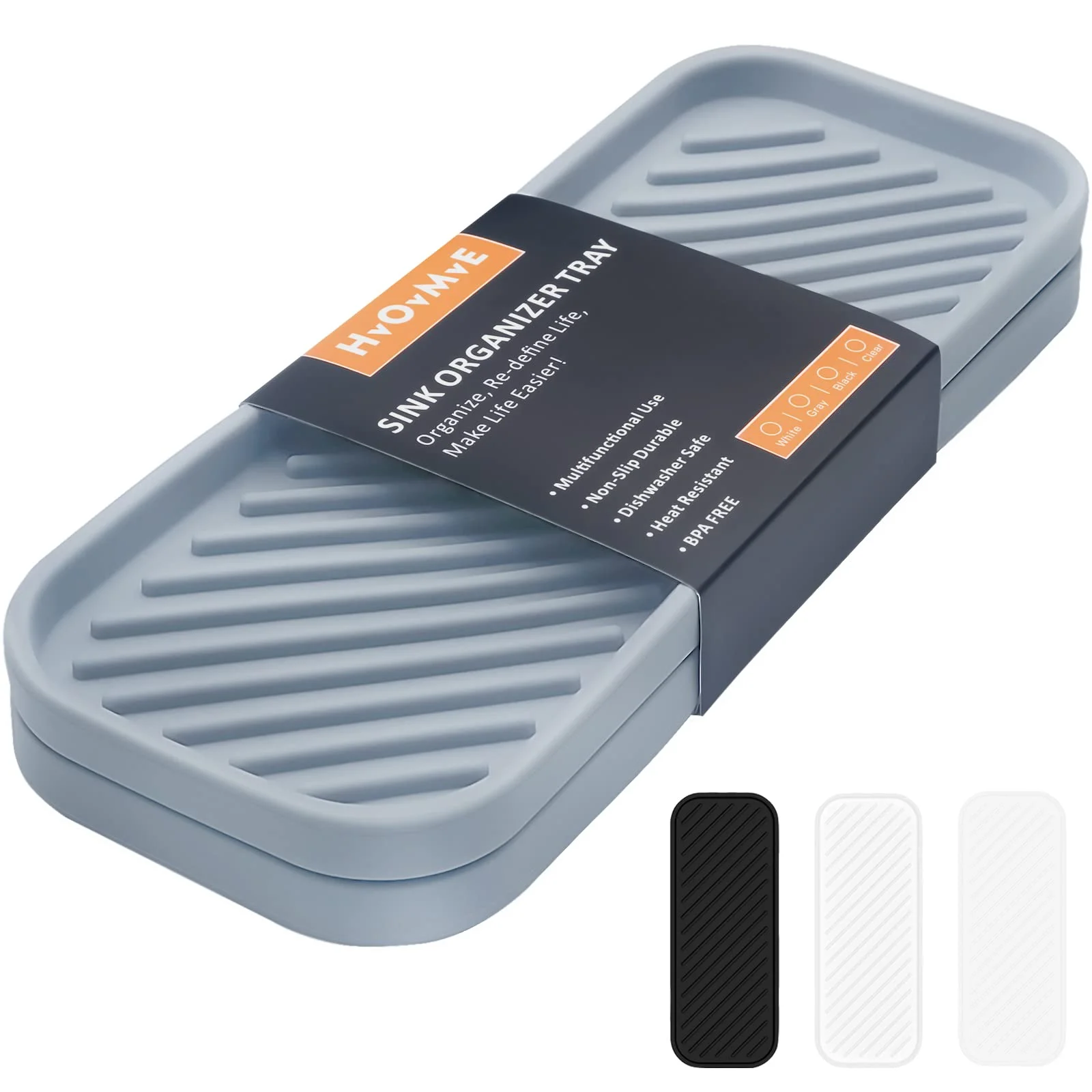 HvOvMvE Seifenhalter aus Silikon für die Spüle, Organizer für Küche, Bad, Schminktisch, Schreibtisch, Aufbewahrungsschwamm, Seifenspender, Bürste, Make-up, Flasche, langlebig, 2 Stück (Grau)