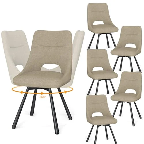 WAFTING 360° Drehbare Esszimmerstühle mit Metallbein | Kunst-Kaschmir-Stoff, 48 cm Breite Sitzfläche, Moderne Gepolsterte Küchenstühle, für Esszimmer, Küche, Wohnzimmer und Cafés