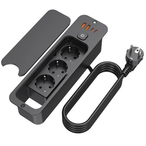 Versenkbare Steckdose, Einbausteckdose mit 4 USB, mit 2M Kabel