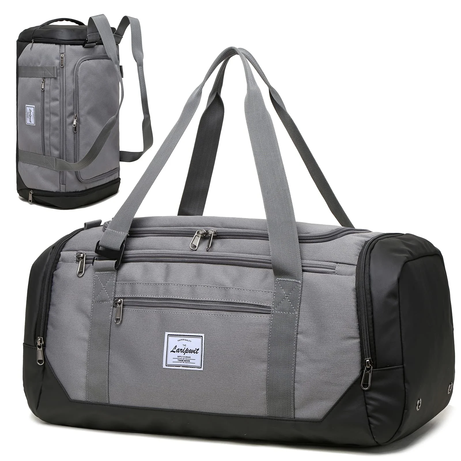 Laripwit Reisetasche Herren 40L Mittelgroß Sporttasche mit Schuhfach und Nassfach Weekender Travel Tasche Rucksack für Reisen Duffel für Damen, Grau