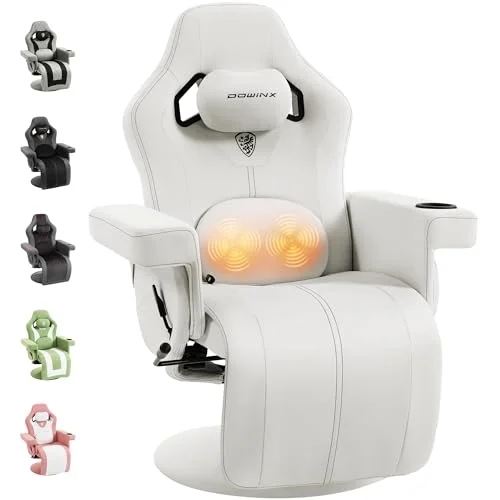 Dowinx Relaxsessel Gaming Sessel mit Shiatsu Massagefunktion, Fernsehsessel mit Liegefunktion 90°–135° und Fußstütze, 360° drehbarer Gaming Stuhl ohne Rollen, Getränkehalter, Seitentaschen