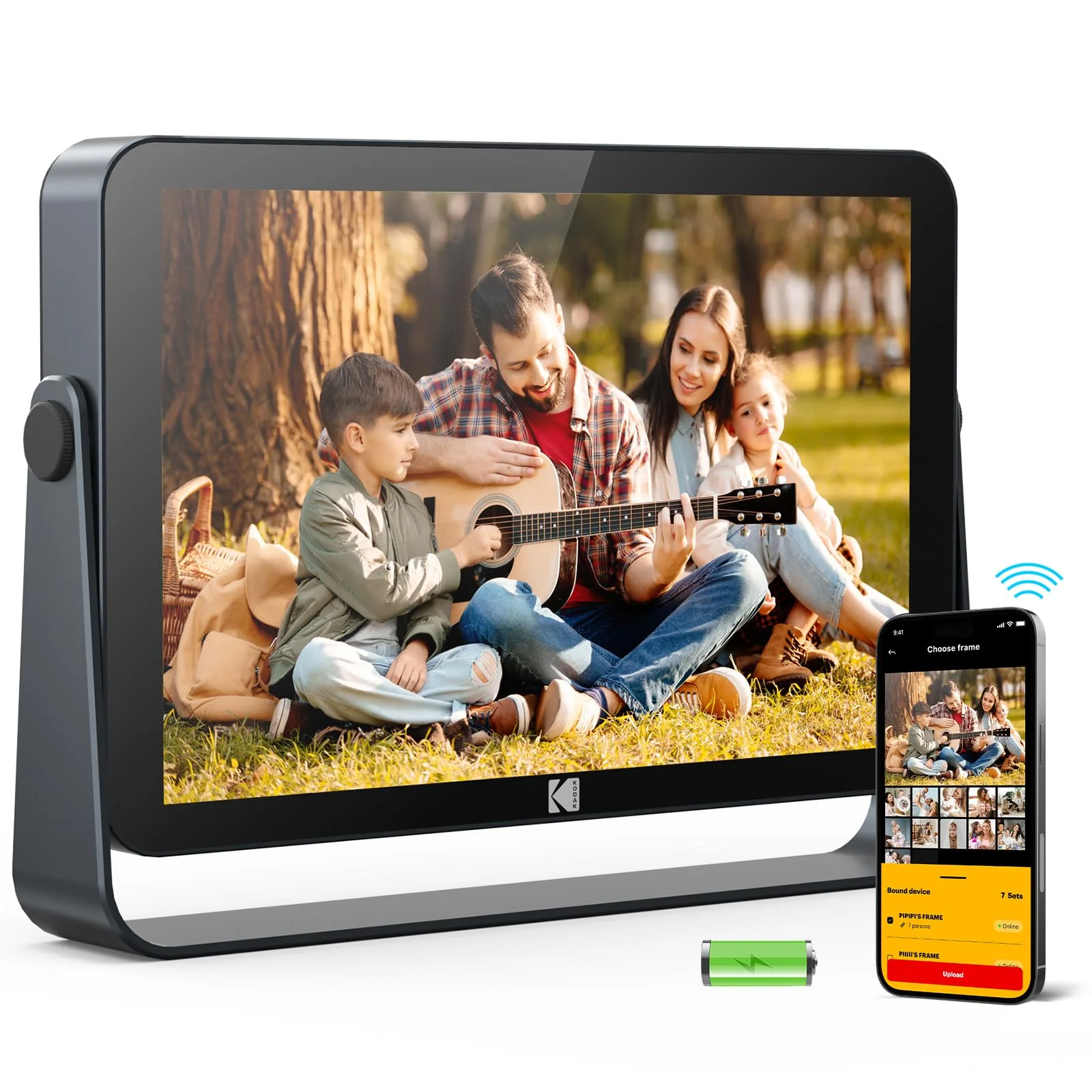 KODAK 10,1 Zoll WiFi Digitaler Bilderrahmen, 4000mAh Akku, 1920x1200 G+G IPS Touchscreen Smart Digitaler Fotorahmen, Integrierter 32 GB Speicher, Automatische Drehung, KODAK APP