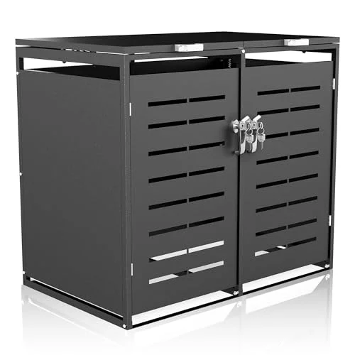 Freelawn Mülltonnenbox Serie für 240L Tonnen, Wetterfeste Mülltonnenverkleidung aus Verzinktem Stahl, Robustes Müllhaus mit Gasdruckfedern & Mülltrennung-Stickern, Anthrazit