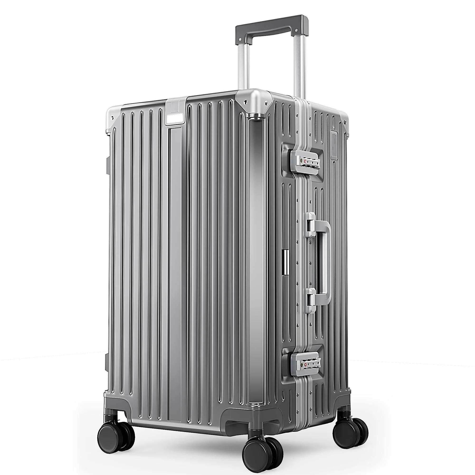 ALPHA CAMP Koffer L Trunk Koffer Größ TSA Schloss Suitcase Grau 66L | Aluminium Rahmen Polycarbonat Hartschalenkoffer Reisekoffer für Reise Large Koffer Grau 38x32x67cm Luggage