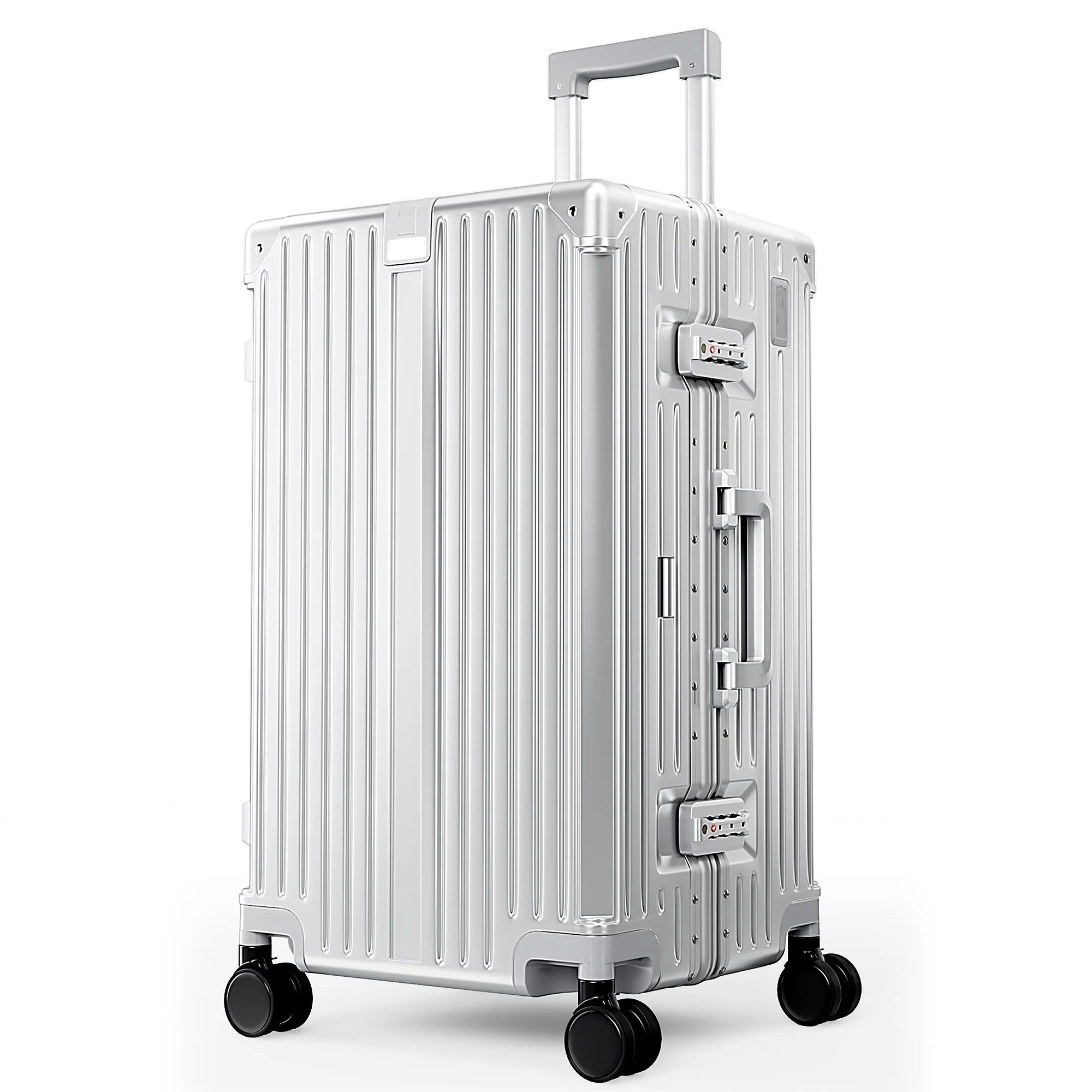 ALPHA CAMP Koffer Größe TSA Schloss Suitcase Large Koffer L Silber 66L | Aluminium Rahmen & Polycarbonat Hartschalenkoffer Groß mit Rollen Reisekoffer 38x32x67cm Rollkoffer Luggage