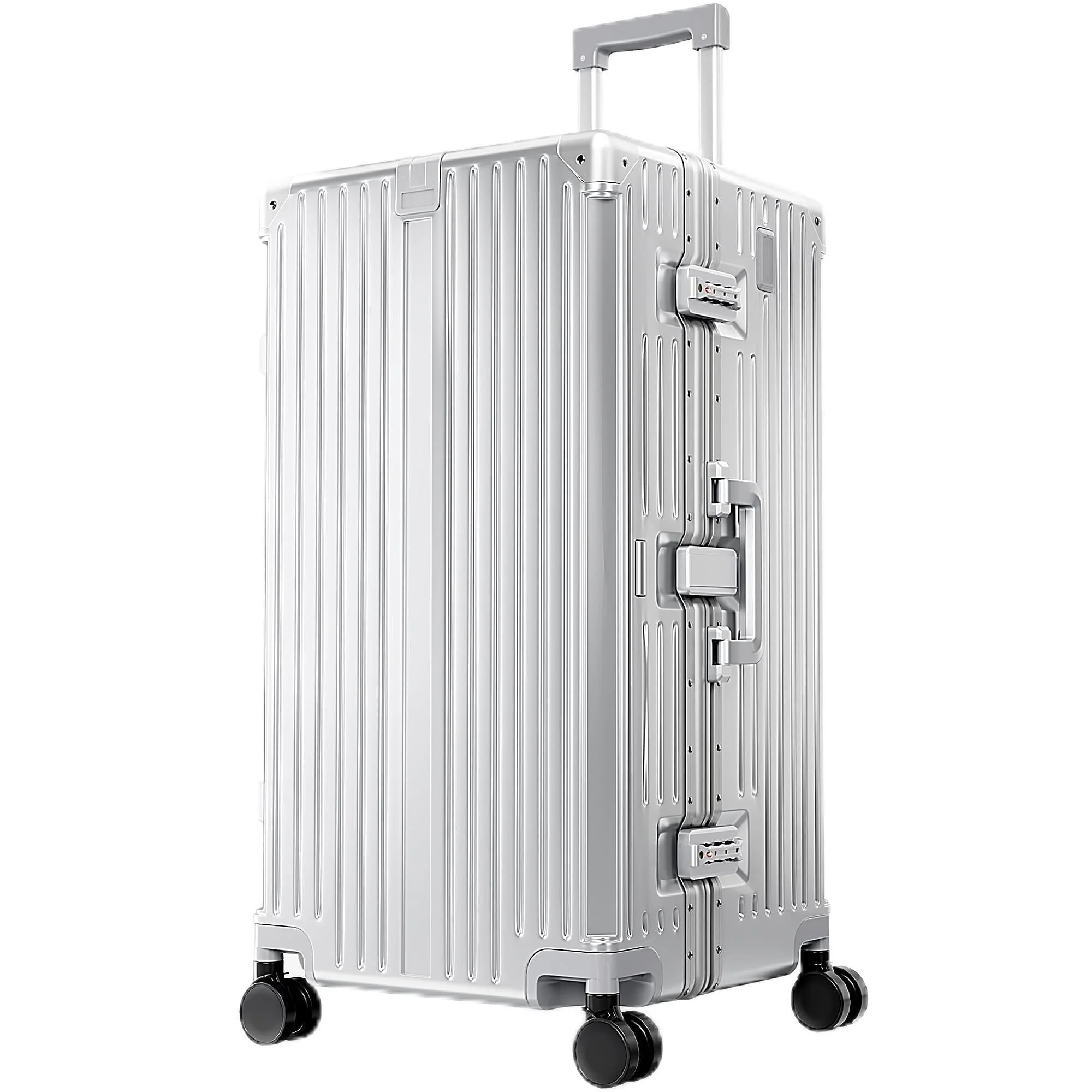 ALPHA CAMP Koffer XL Hartschale mit TSA Schloss Koffer Groß Silber 92L | Reisekoffer mit 4 Rollen 40x36x77cm Aluminium Rahmen & Polycarbonat Reisekoffer Suitcase large Handgepäck Luggage für Reise