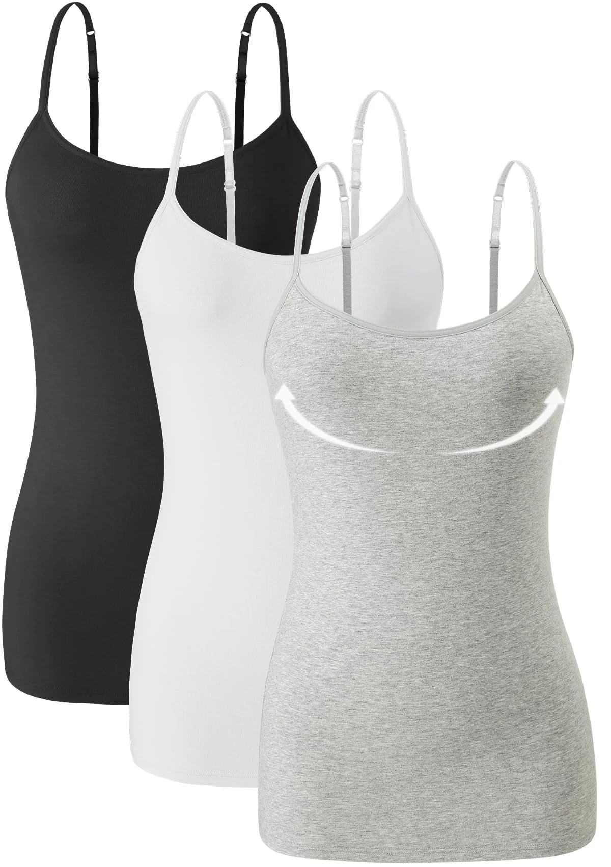Knuffnee Damen Baumwolle Unterhemd Regal BH Unterhemden Verstellbaren Spaghetti Top 3er Pack