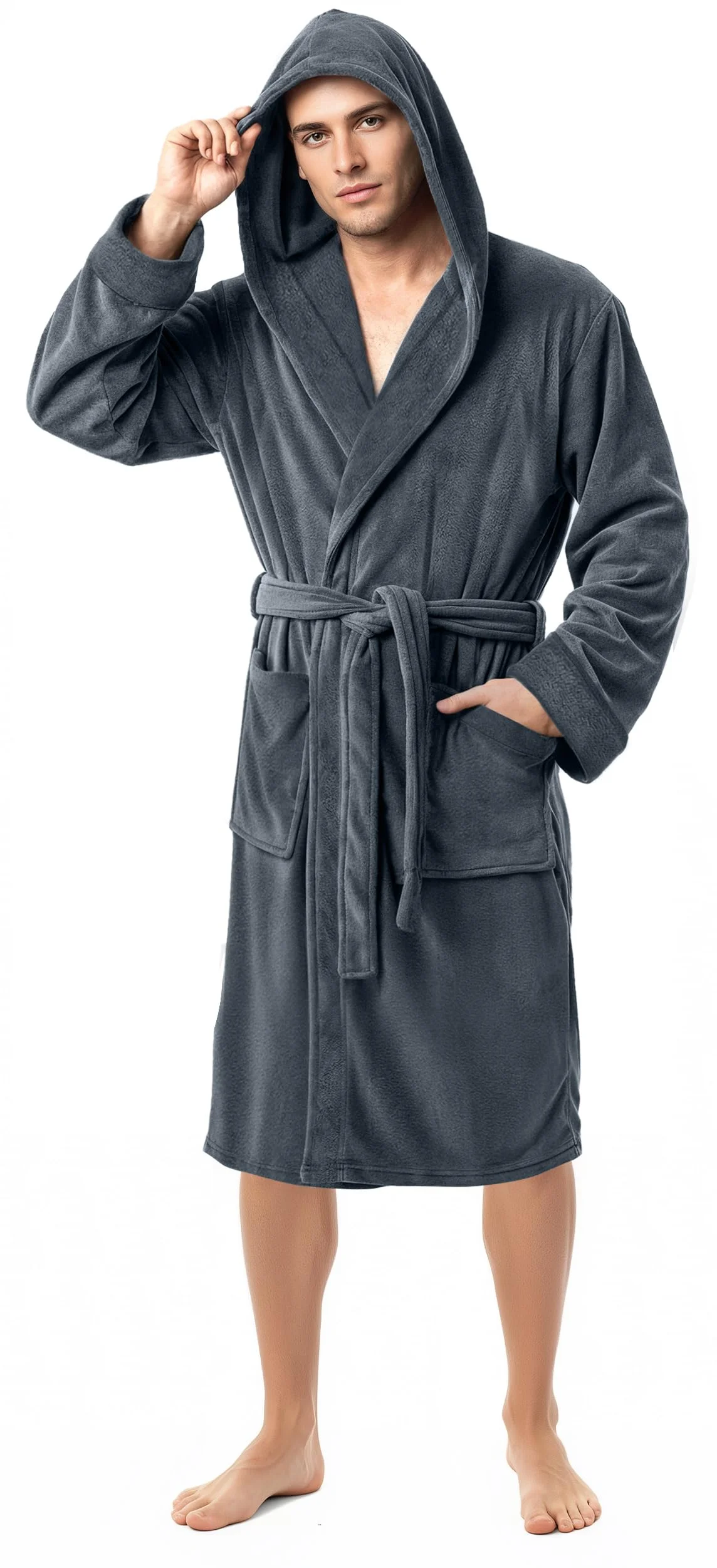 NY Threads Herren Ny Threads Hooded Bathrobe Bademantel mit Kapuze aus Fleece (1er Pack)
