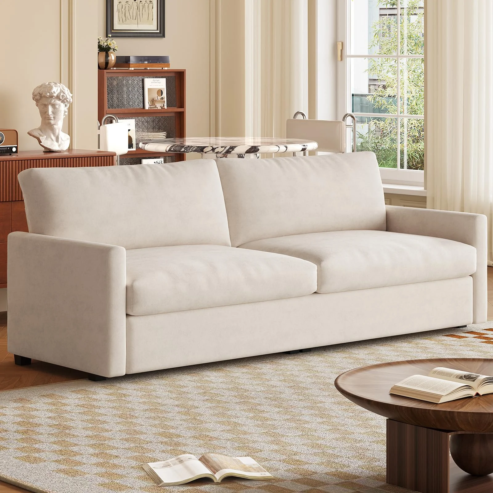 Guyii Stoffsofa 3-Sitzer 190 cm, modernes Sofa mit Stoffbezug, Bequeme Couch für Wohnzimmer, gepolstertes Polstersofa mit Armlehnen (Cremeweiß)