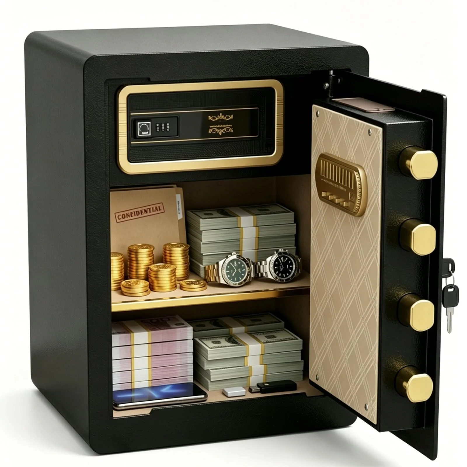 53L Sicherheitstresor mit versteckter Code-Schublade | Stahl, Multipoint-Bolzen, 3-Wege-Schloss, Dual-Alarm, wandmontierbar – ideal für Bargeld, Schmuck & Dokumente