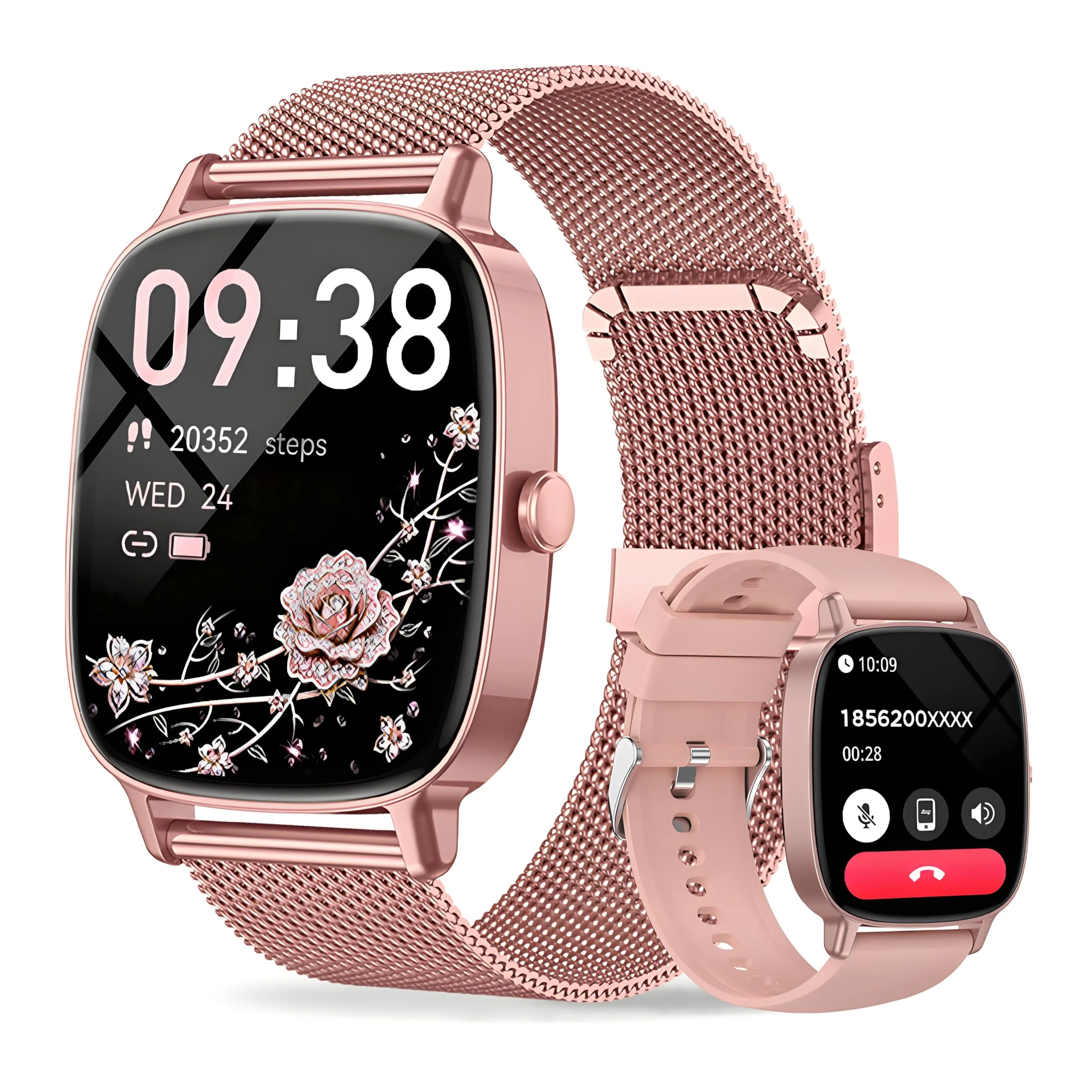 coioc Smartwatch Damen (2 Armbändern) mit Telefonfunktion, 1.85 Zoll HD Voll-Touchscreen Smartwatch, 120+ Sportmodi, IP68 Wasserdicht Fitness Tracker mit Herzfrequenz, Schlafmonitor für iOS Android