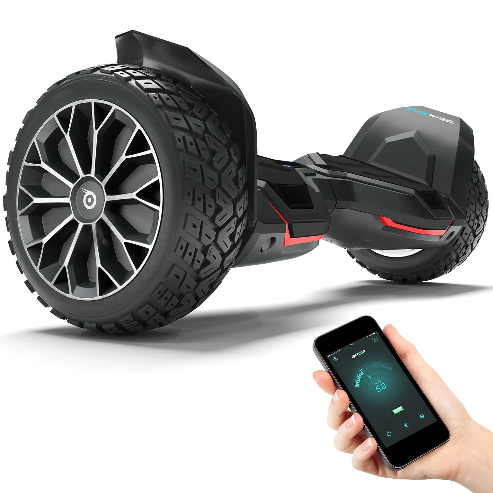 Bluewheel HX510 Premium 8.5“ Hoverboard Offroad SUV; Deutsche Qualitäts Marke; Kinder Sicherheitsmodus & App - Bluetooth; Starker Dual Motor; Aluminium Case Elektro Skateboard Self Balance Scooter | App-Steuerung & Bluetooth-Lautsprecher, Kinder-Sicherheitsmodus, starker Dual-Motor, LED-Beleuchtung, robuste SUV-Reifen