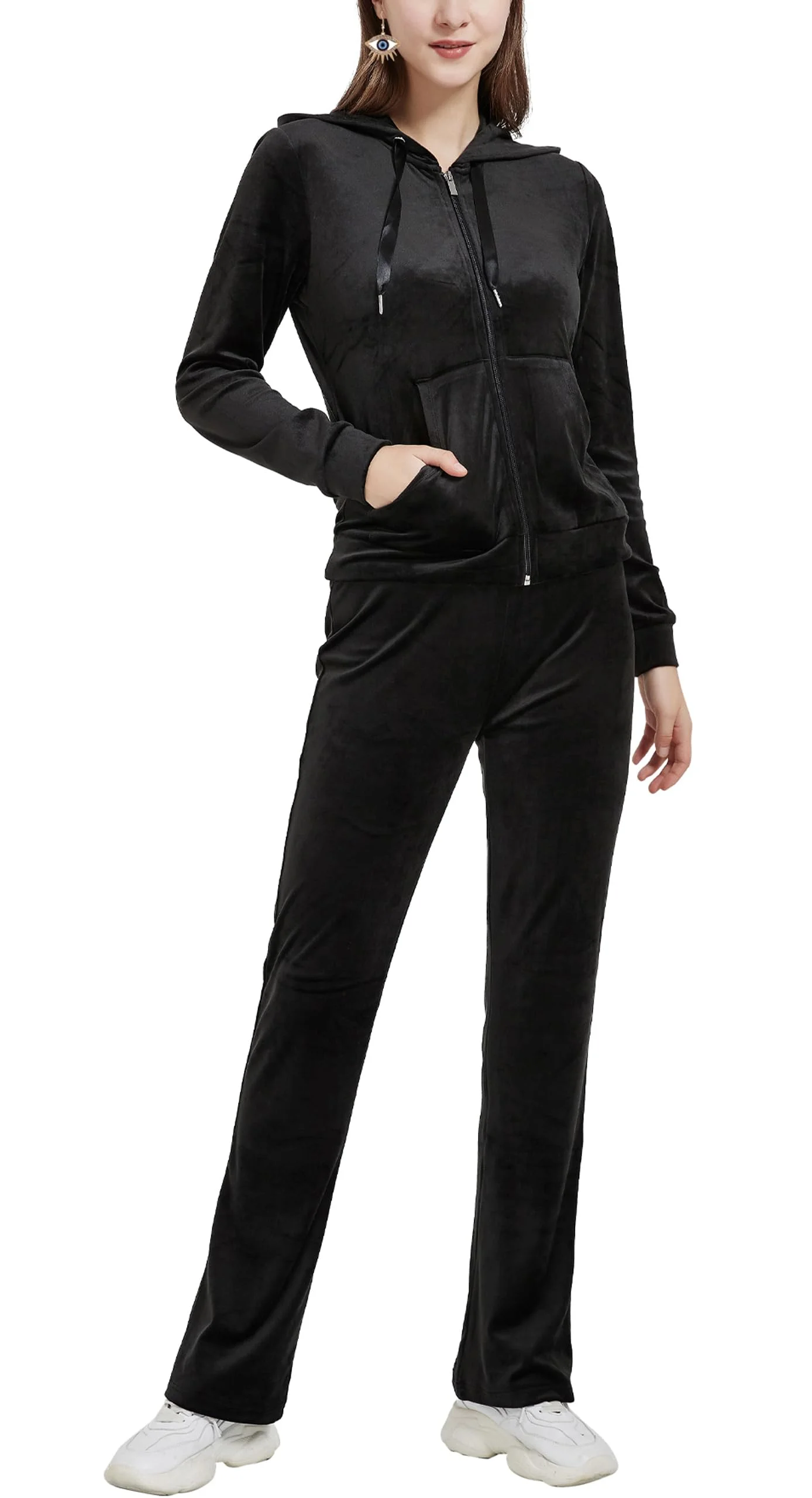Woolicity Damen Hausanzug Velours Nicki Freizeitanzug Trainingsanzug Set Sportanzug Jogginganzug Schlafanzug mit Reißverschluss Oberteil und Hose Set
