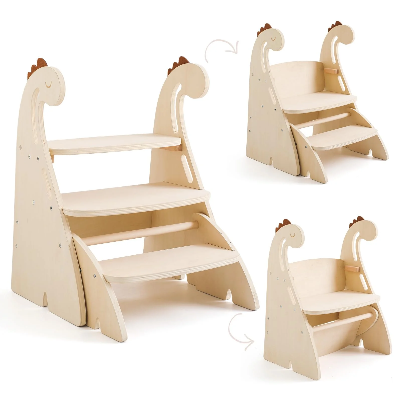 Promise Babe Lernturm Montessori 3 Stufe Holz Tritthocker Für Kinder,Dinosaurier Faltbarer Lernturm Gegen Wand Schrank Höhenverstellbar Kinderstuhl Holz Klappbar Tritthocker Montessori Möbel