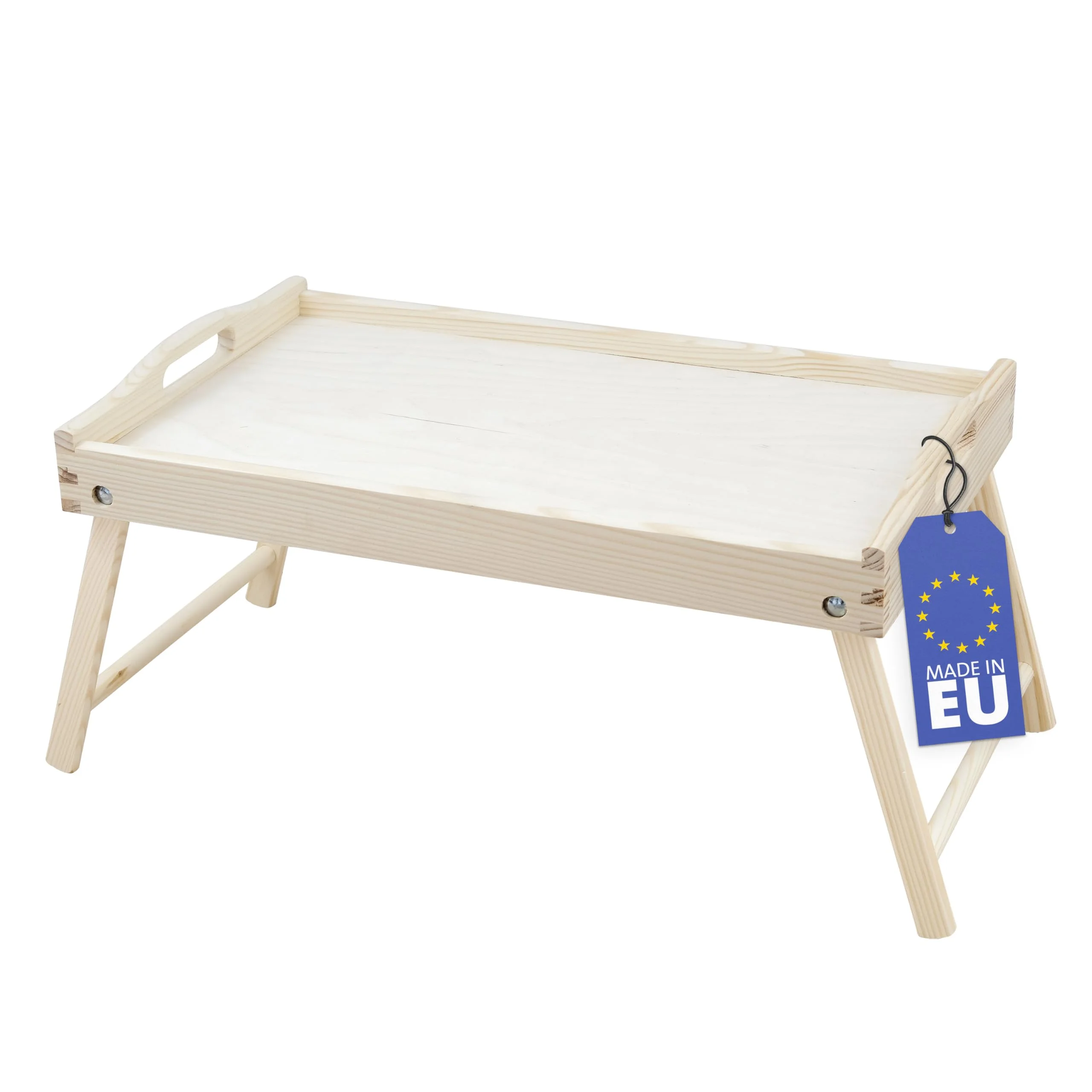 Rubberneck Betttablett aus Birkenholz, mit klappbaren Beinen, als Frühstückstablett und Serviertablett für Frühstück im Bett, Natur/Holz | Birkenholz + MDF-Platte, klappbare Beine 19 cm, Tragegriffe, 50x30x7 cm, Frühstückstablett, Natur-Optik, Made in EU