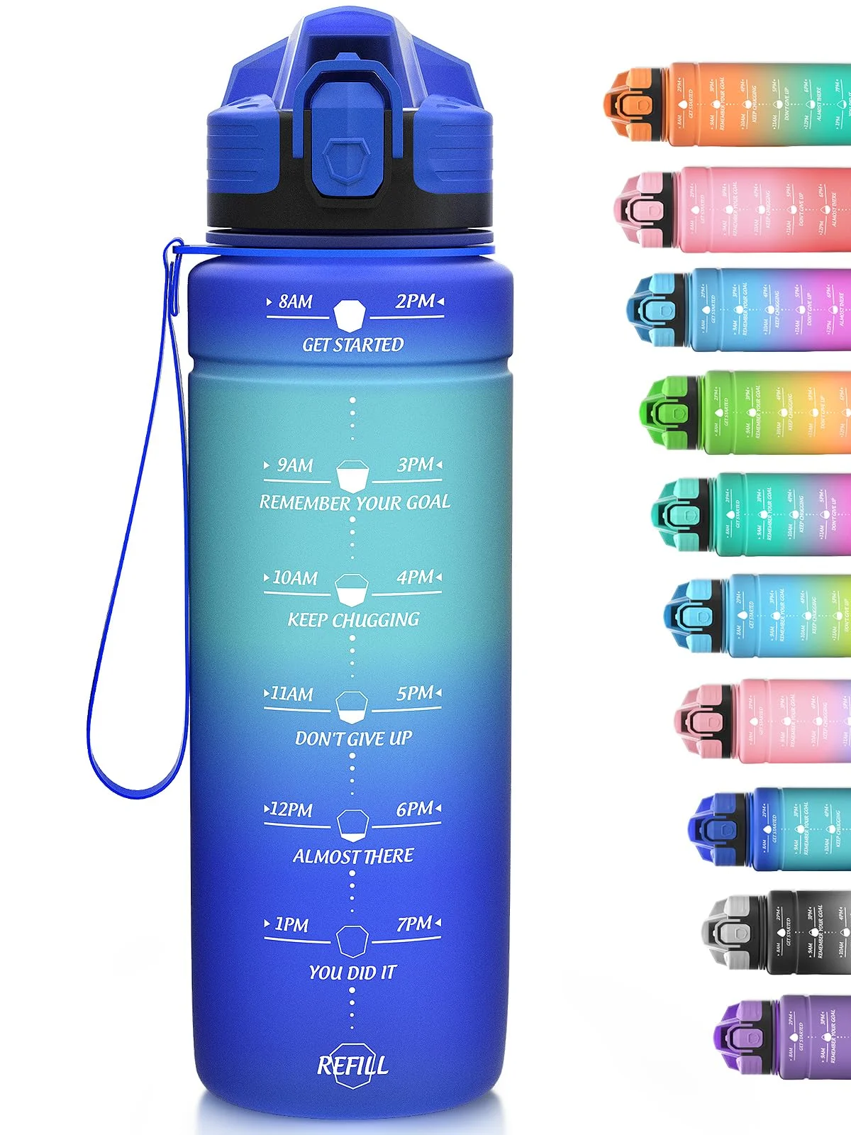 Niggeey Sport Trinkflasche 500ml, 700ml, 1L, 1,5L Trinkflasche Kinder Auslaufsicher, BPA-frei Tritan Motivierende Wasserflasche mit Zeitmarkierung, Sportflasche für Kinder, Schule, Fitness, Gym