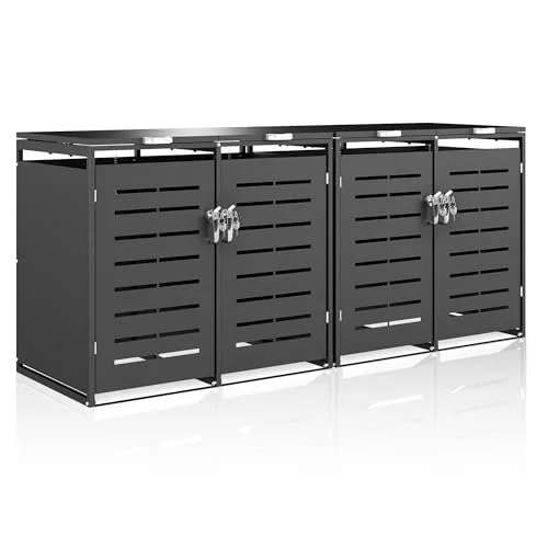 Freelawn Mülltonnenbox Serie für 240L Tonnen, Wetterfeste Mülltonnenverkleidung aus Verzinktem Stahl, Robustes Müllhaus mit Gasdruckfedern & Mülltrennung-Stickern, Anthrazit