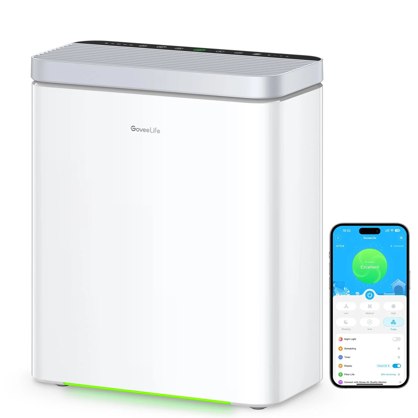 GoveeLife Smart-Luftreiniger mit PM2.5-Monitor für große Räume bis 97 m² | 3-in-1 HEPA-Filter mit Schlafmodus & App-Alexa-Steuerung - Entfernt Tierhaare & Pollen, ideal für Allergiker