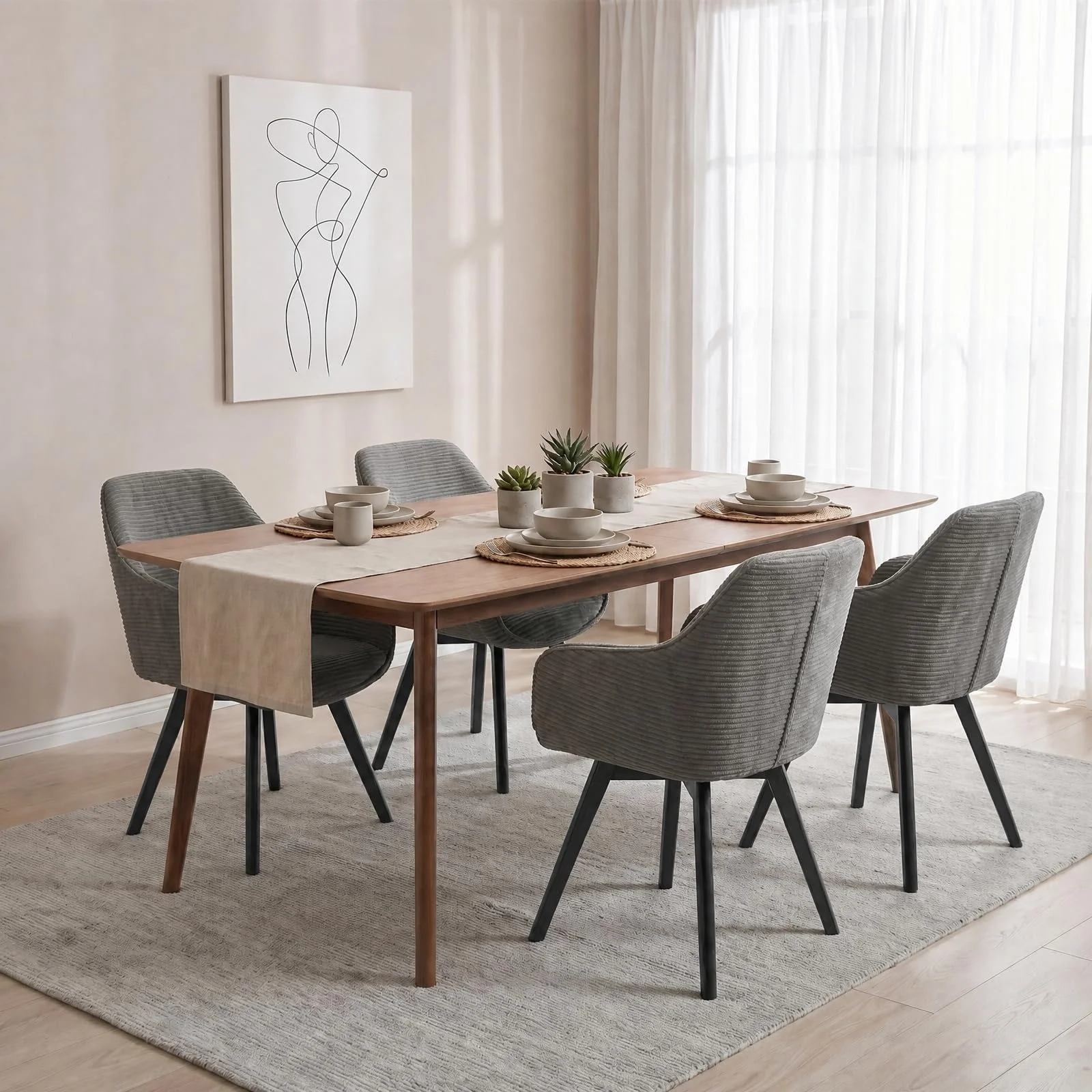 LEWE Esszimmerstühle Set drehbar 360° mit Armlehne, Cord | Ergonomisches, Metallbeine,bis 150kg belastbar,Verstellbare Fußstützen,polsterstuhl für Wohnzimmer Esszimmer Schlafzimmer
