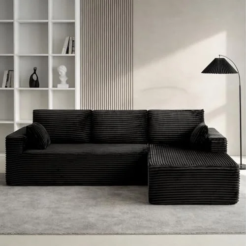 DUANDUAN 270cm Cloud Modularsofa mit L-Form Chaisenteil, Modernes Modulares Sofa mit Tiefsitz, Polster Couch für Wohnzimmer Schlafzimmer, Ohne Montage, Schwarz (Weicher Cordstoff)