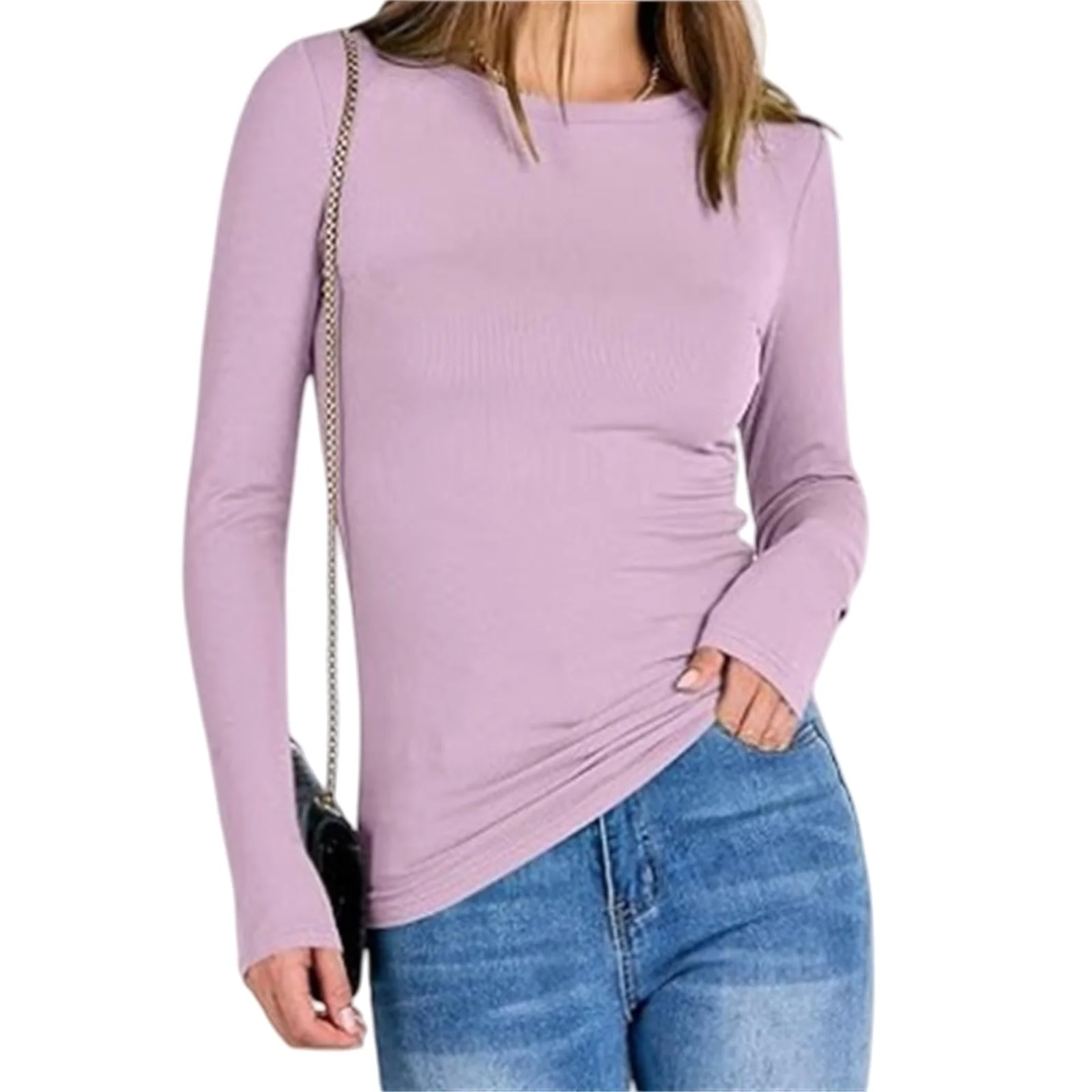 OYIGELZ Langarmshirt Damen Blusen Herbstmode gerippte Basic Tops Winterkleidung Streetwear