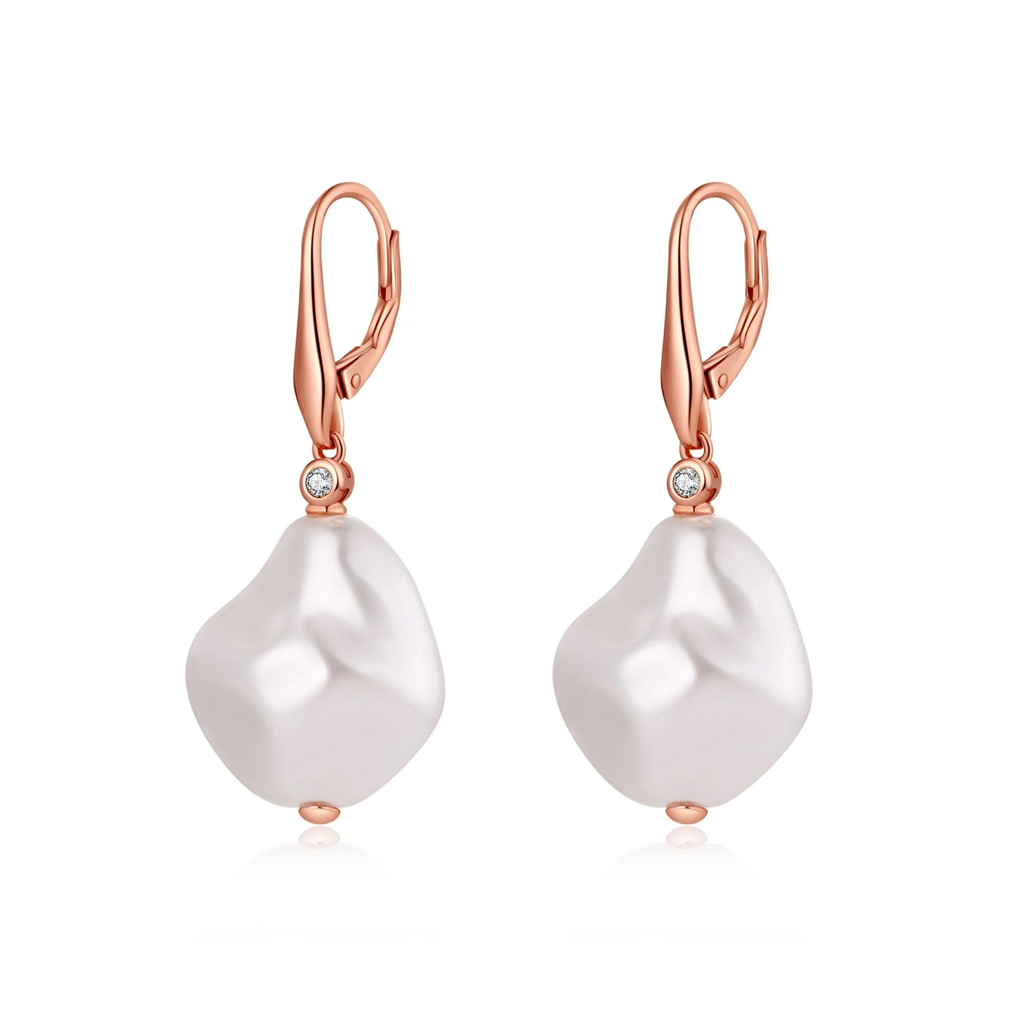 JiaYang Silber Perle baumeln Ohrringe für Frauen 925 Sterling Silber kubischer Zirkonia Barocke Perlen Ohrringes mit Fischhaken, CZ Diamant Perlenohrringe feinen Schmuck für Frauen 8MM-10MM