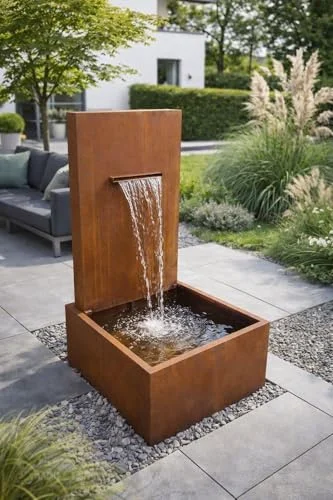ESTEXO Gartenbrunnen Springbrunnen Wasserfall Wasserlauf Zierbrunnen Rost 77x66x128 cm