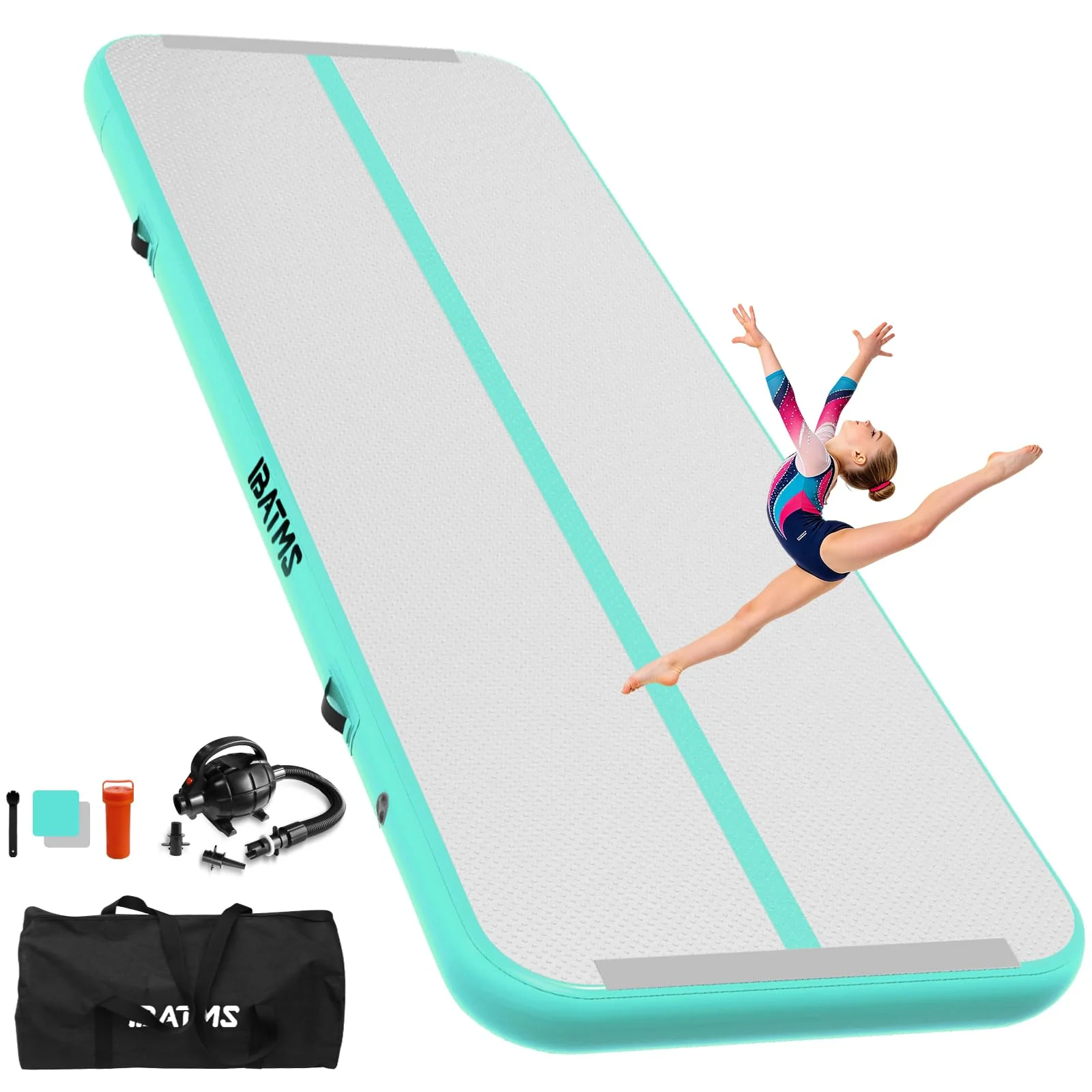 IBATMS Air Matte Track 3M 4M 5M 6M, Aufblasbare Turnmatte & Gymnastikmatte für Kinder, Tumbling Matte mit elektrischer Luftpumpe für Zuhause, Outdoor, Garten, Gymnastik & Training