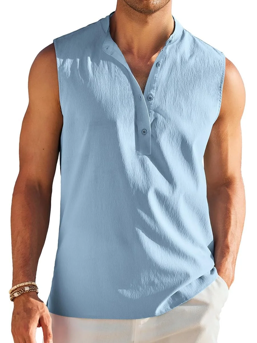 BUNSLOOM Tank Top Herren Sommer Ärmellos Henley Stil Casual Strand Shirt Muskelshirt Leicht Freizeit Oberteil