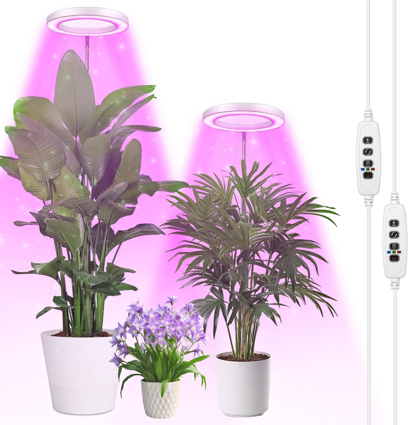 Qoolife Pflanzenlampe led Vollspektrum für Zimmerpflanzen, 155 CM Höhenverstellbare Pflanzenlicht mit 72 LEDs, 3 Dimmbaren Helligkeitsstufen, Zeitschaltuhr 3/9/12 Stunden für Indoor Pflanzen (2 weiß)