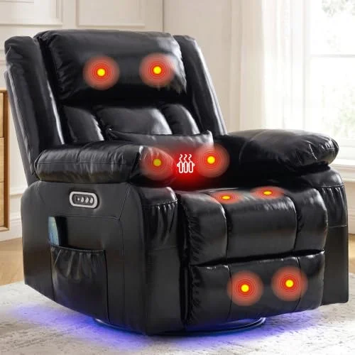 ZRNINR Relaxsessel mit Massagefunktion, Fernsehsessel Elektrisch Verstellbar, 240°Drehbarer Relaxsessel mit Liegefunktion, Schaukelsessel Wohnzimmer Kinosessel mit LED