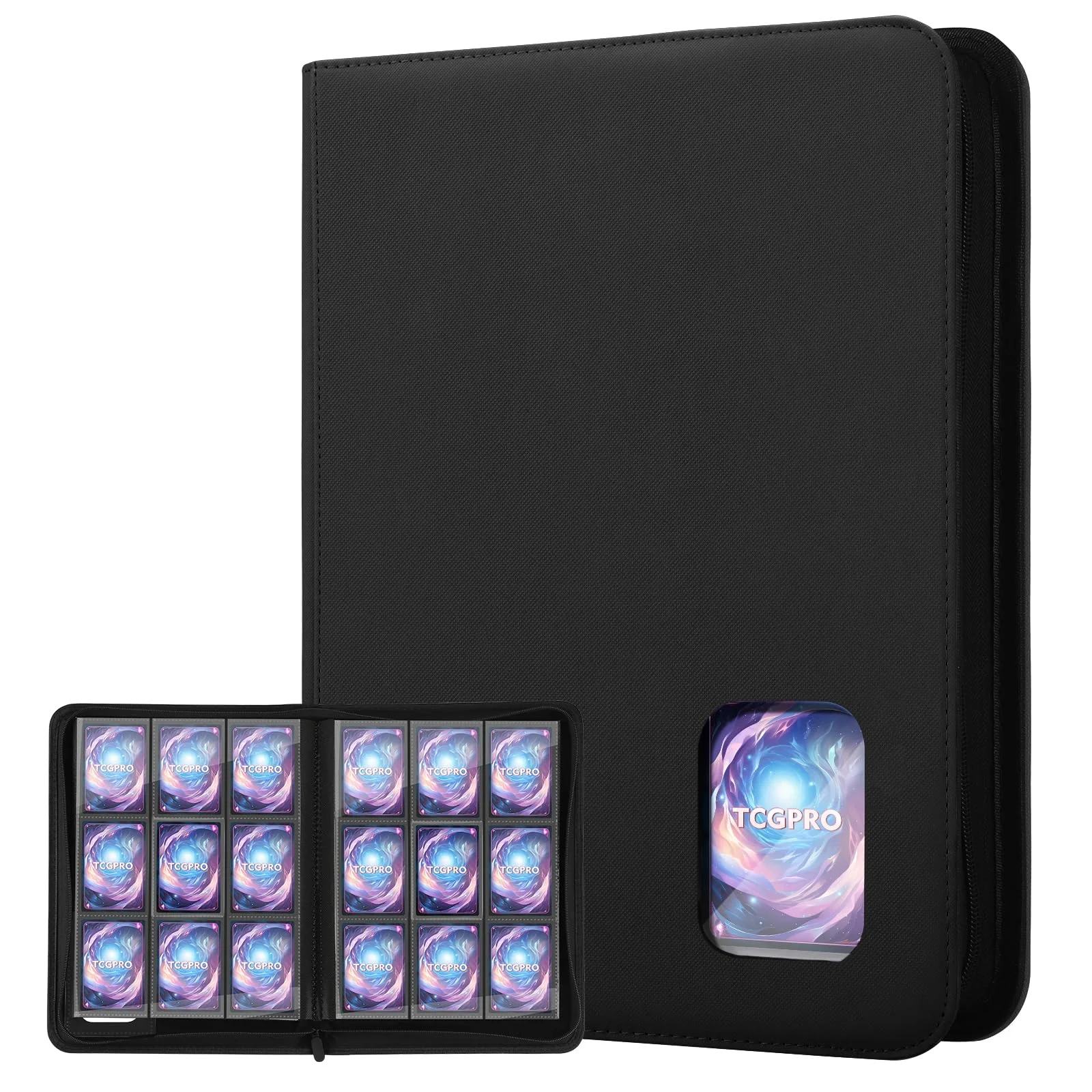 TCGPRO Sammelkarten Album mit Sichtfenster, 540 Sammelalbum Karten Kapazität, Card Binder mit 9 Seitliche Pocket und Reißverschluss, Trading Card Album für MTG, TCG, Sports Cards etc. Schwarz