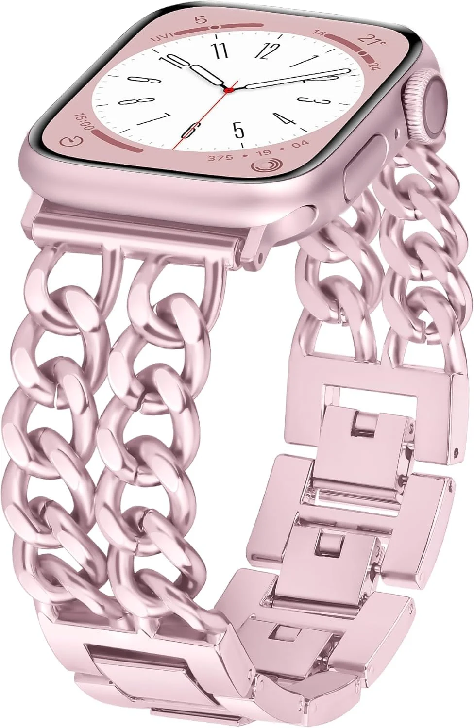 Aniaboho Kompatibel mit Apple Watch Armband 45mm 44mm 49mm 42mm 46mm, Doppelketten Metall Ersatz iWatch für Apple Watch Ultra 2 1 SE 11 10 9 8 7 6 5 4 3 2 Armband, Schmuck für Fraue, Blassrosa