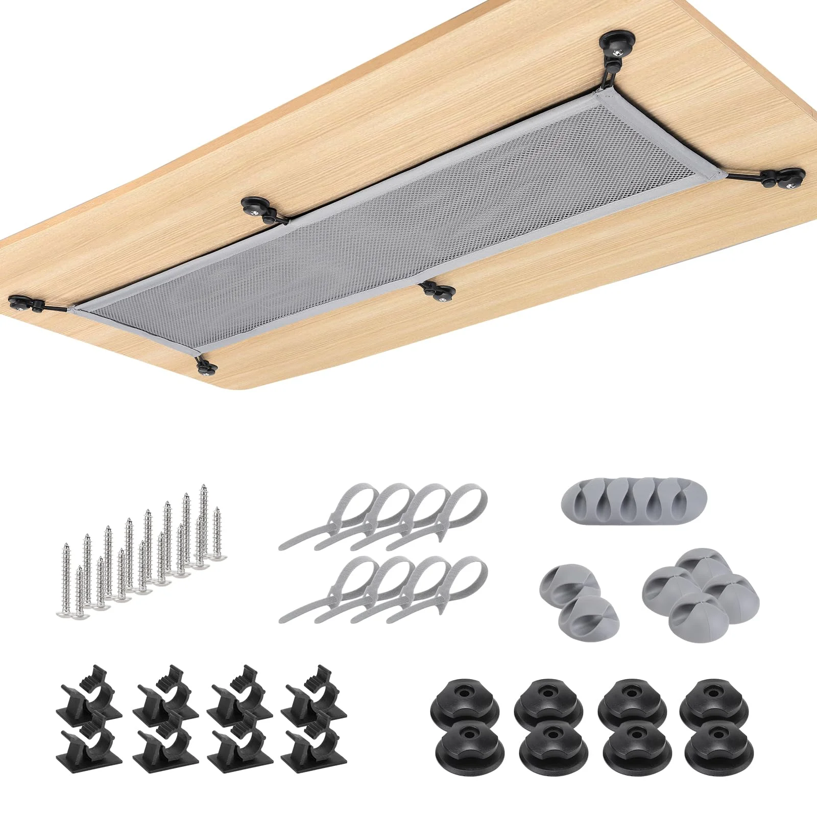WurdeWindig Kabelnetz Schreibtisch für Kabelmanagement-Flexible kabelnetz Schreibtisch-kabelnetz Schreibtisch unterbau-Kabel verstecken unter dem Tisch,PC Kabelmanagement-66.5 x 24 cm,Grau.