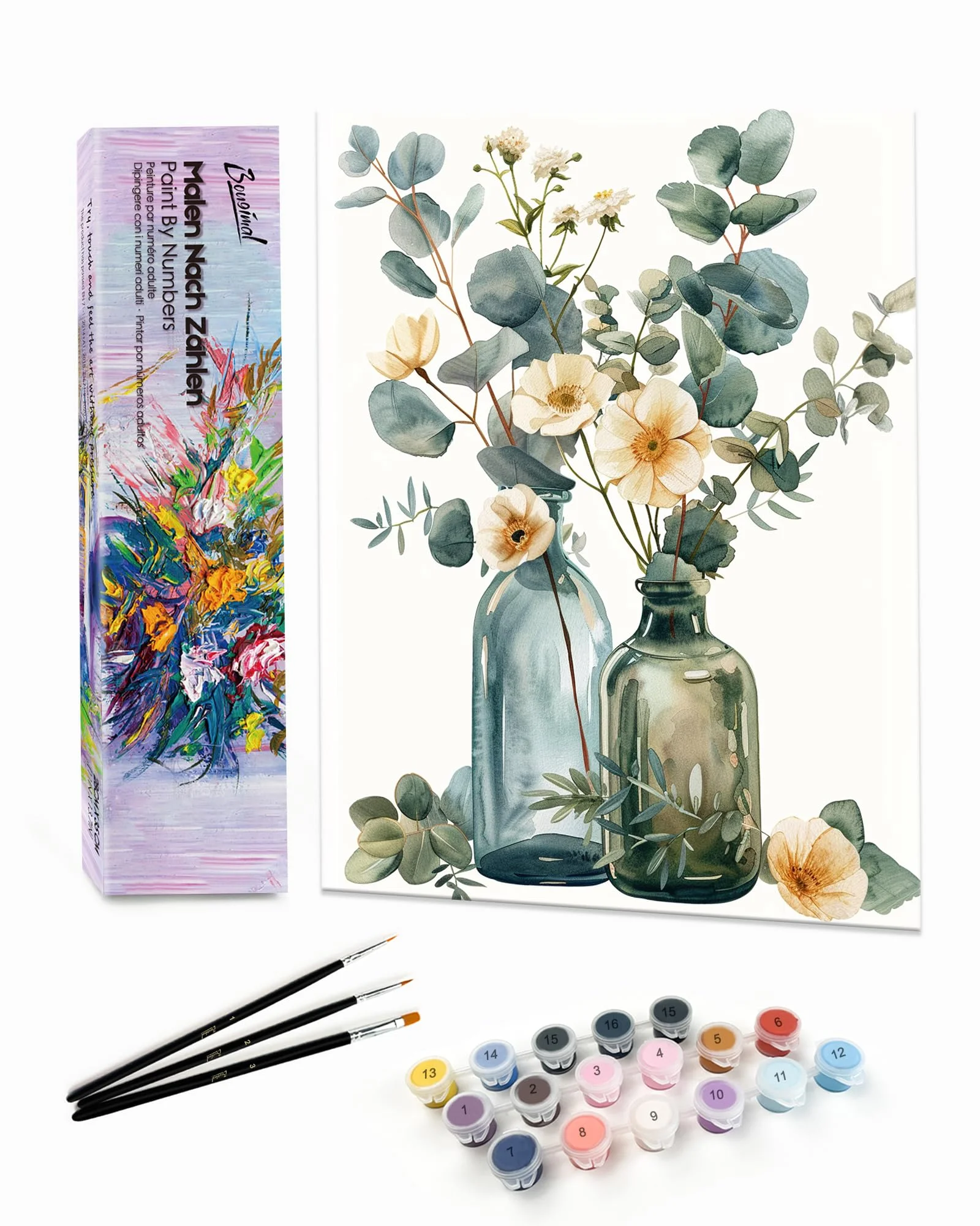 Bougimal Malen Nach Zahlen Erwachsene Landschaft Ohne Rahmen inklusive Pinsel und Acrylfarben - 28 x 35 cm, Bunte Blumen 1