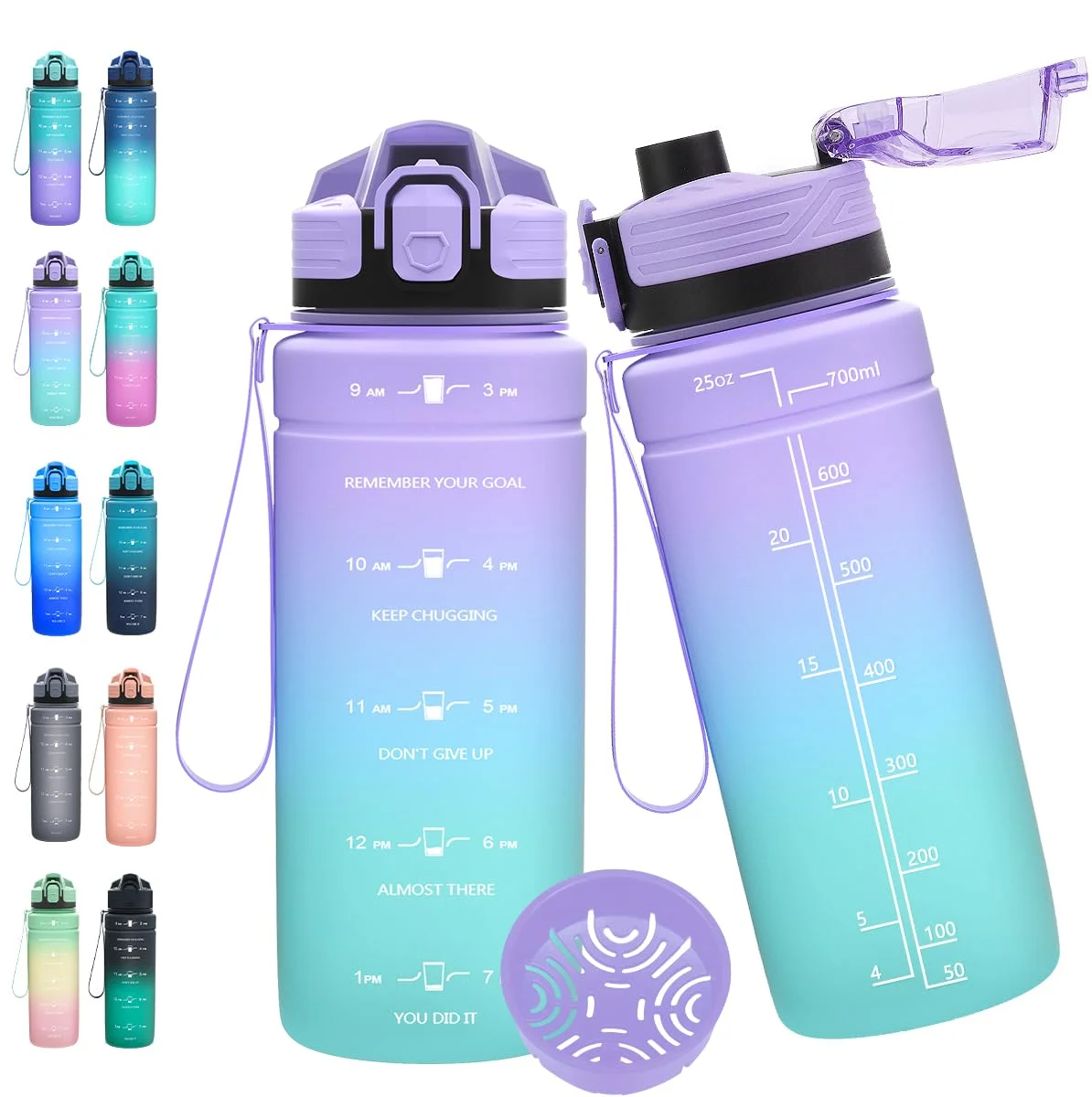 Expansea Trinkflasche 1L/500ml/ 700ml/1500ml Sportflasche, BPA-frei Tritan Trinkflasche Sport Auslaufsicher mit Zeitmarkierung - Wasserflasche für Fitness, Fahrrad, Outdoor, Yoga, Gym, Schule