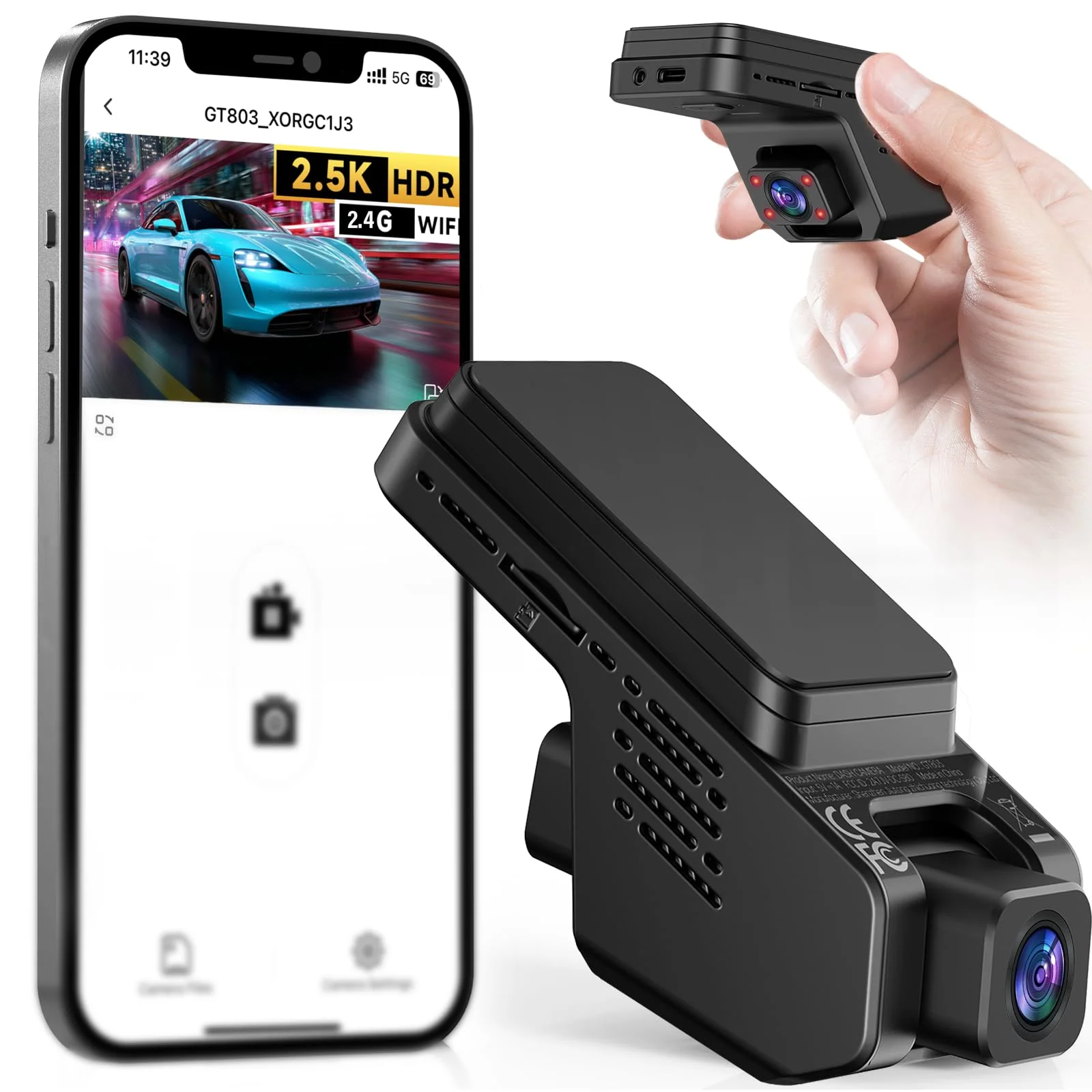 Veement Dashcam Auto Vorne Und Innen 2,5k+1080p, Mini Dash Cam Auto Kamera | Mit 32-GB-Karte, Super-Nachtsicht, 4 IR-LEDs, 165° Weitwinkel WDR, G-Sensor, Loop-Aufnahme, 24H Parkmodus (Dunkelschwarz)